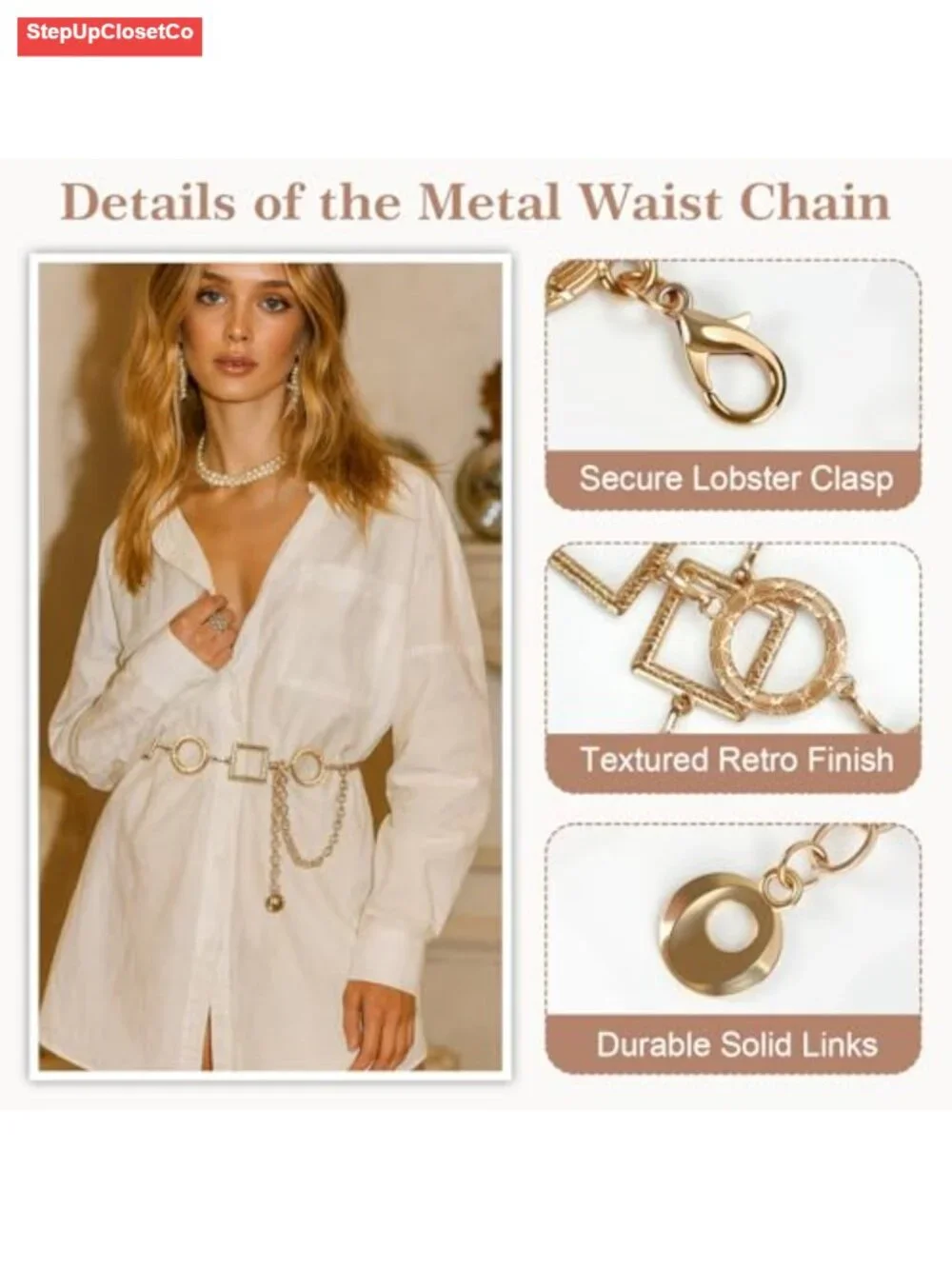 Adjustable Metal Chain Belt for Women, Western Concho Waist Chain, Boho Belt